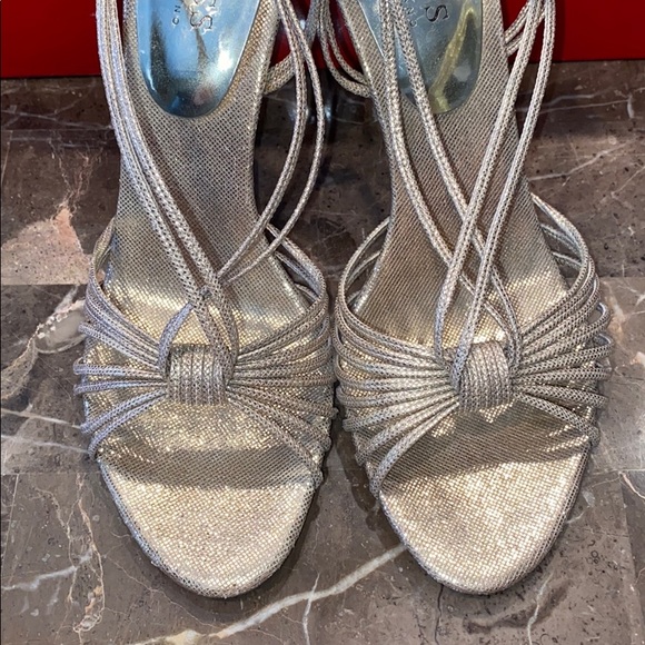 Guess Open Toe Heels Silver/Gold Sparkle 7.5M - Picture 3 of 8